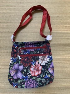 Anuschka Wanderlust Fabric Crossbody Slim Floral Red Black - Picture 1 of 12