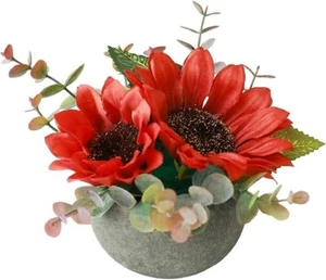Small Artificial Flowers Potted Plant Realistic Silk Red Sunflower - Picture 1 of 7