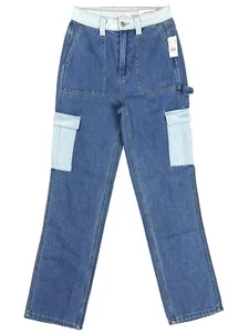 Pacsun 90s Boyfriend Cargo Carpenter Jeans Size 28 Hi Rise Patchwork Women’s NWT - Picture 1 of 18
