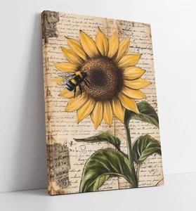 SONNENBLUME UND HUMMEL - TIEF GERAHMTER WANDBILDDRUCK AUF LEINWAND - Bild 1 von 3