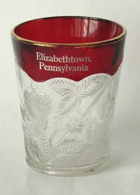 Antique Ruby Strawberry Pressed Glass Souvenir Tumbler “Elizabethtown, Pa." - Image 1 of 3