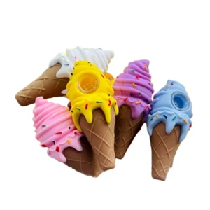 4.5" Unbreakable Ice Cream Silicone Tobacco smoking hand Pipe with Glass Bowl - Foto 1 di 5