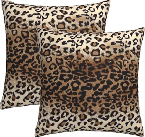 Brown Leopard Pillow Cover 18X18 Inches Cheetah Throw Pillows Set of 2 Soft Cott - Picture 1 of 12