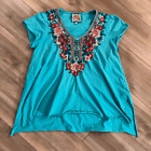 Johnny Was Blue Embroidered Blouse Women Small Bin M-70