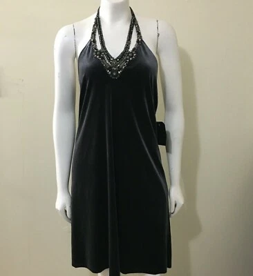 BAILEY 44 Diamond Dog Dress Sz L Gray Velvet Embellished Halter Party NWT Flaw - Image 1 of 4