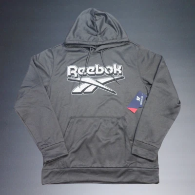 REEBOK LOGO MESH HEAD CHARCOAL HEATHER GRAY+WHITE MENS HOODIE SIZE LARGE NWT - Image 1 of 3