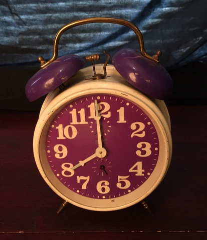 Vintage Linden Black Forest Wind Up Purple Twin Bell Alarm Clock Sold As Is Cover
