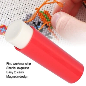 Sewing Needles Case Plastic Rotating Magnetic Red Lipstick Shape Decorative - Picture 1 of 12