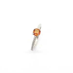 Anillo De Oro Blanco Con Diamantes Y Zafiro Naranja - Imagen 1 de 1