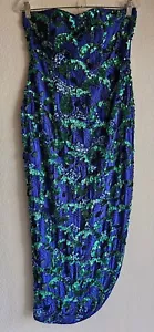 Vintage Sho Max Originals Sequin & Beaded Silk Tube Gown Blue Green Black Large - Picture 1 of 9