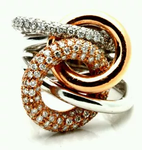 Hand Made 14k White and Rose Gold Fancy Unique Design Natural Women Diamond Ring - Picture 1 of 3