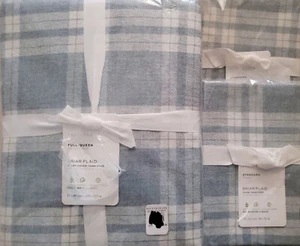 POTTERY BARN Briar Plaid Garn gefärbt FULL/QUEEN Bettbezug & 2 STAN Kissenbezüge ~ blau - Bild 1 von 2