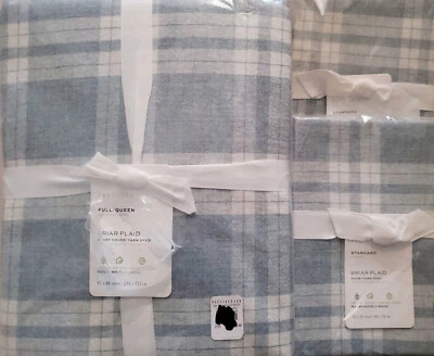 POTTERY BARN Briar Plaid Yarn Dyed FULL/QUEEN Duvet Cover & 2 STAN Shams ~ Blue - Image 1 of 2