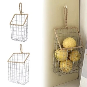Metal Wire Hanging Storage Basket Kitchen Wall Mounted Vegetable Fruit Organizer - Picture 1 of 11