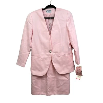 Russ Petites Womens 2 Pcs Suit Blazer and Pencil Skirt One Button Lined Pink 10 - Image 1 of 4
