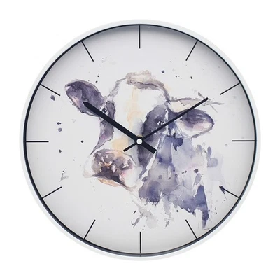 Cow Face Round Wall Clock Battery Operated Farm Animals Friesian Type Gift - Image 1 of 3