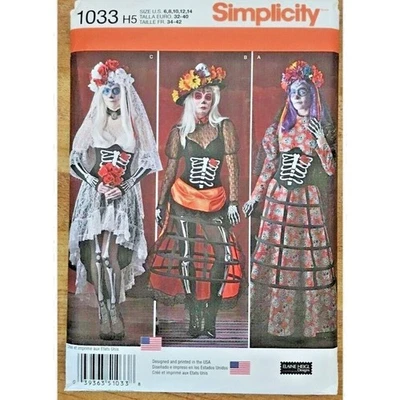 #1033 Simplicity womens Day of the Dead Muertos costume sewing pattern size 6-14 - Image 1 of 4