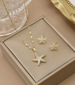 Gold Starfish Necklace & Earrings Summer Beach Jewellery - Zara Dup - Picture 1 of 4