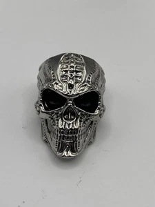 Anillo Cabeza Calavera Pesada Para Hombre Tono Plateado Talla 10 Ojos Negros Gótico Motociclista Rock - Imagen 1 de 9