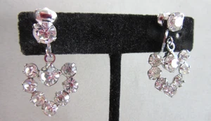 Pendientes clip vintage de diamantes de imitación blancos en forma de corazón - Imagen 1 de 5