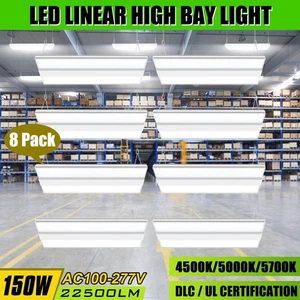 4.5-5.7K 8-Pack, 150W Linear High Bay LED Shop Lighting Fixture Garage Warehouse - Picture 1 of 12