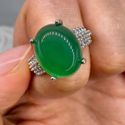 925 Sterling Silver Ring 11x8mm Natural Emerald Gemstone Zircon Women Jewelry - Image 1 of 4
