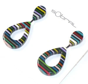 Sobral Pop Art Tata Night Vibrant Stripe Teardrop Hoop Artist Made Post Earrings - Picture 1 of 7