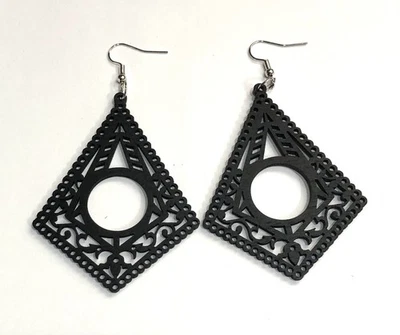 Pendientes colgantes geométricos de madera corte lazer gótico bohemio negro - 228 Foto 1 de 4