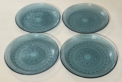 Juego de 4 platos de ensalada Hobnail con cuentas de vidrio azul 8,5" nunca usados Foto 1 de 4