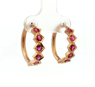 Ruby Hoop Earrings In 14k Rose Gold - Image 1 of 4