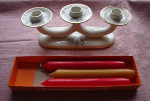 KERZENHALTER  Porzellan 3 Flamen Alka Bavaria Wiener Pastell  50er  +3 Kerzen - Bild 1 von 9