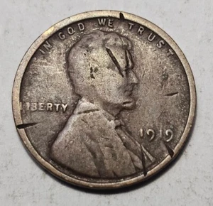 1919-P Wheat Penny Mint Error Split Die Break Eye Appeal Brown Weak Strike - Picture 1 of 2