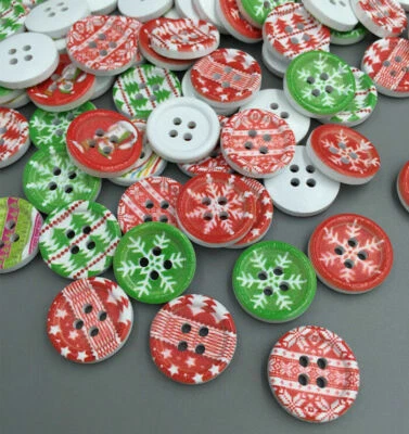 50pcs Mixed Christmas Wooden Buttons Fit Sewing Scrapbook 4 Holes 18mm - Image 1 of 2
