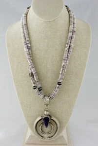 "Old World" Natural Wampum Shell Bead Necklace With Natural Wampum Shell Naja - Picture 1 of 4