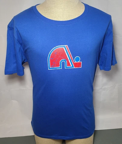 Quebec Nordiques Hockey Blue T-Shirt Logo ~ Mens Size Large ~ Used Cover