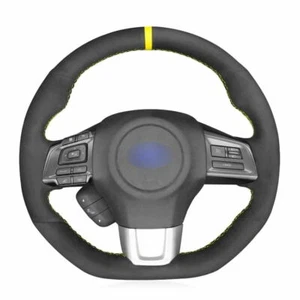 Black Suede Yellow Stripe Steering Wheel Stitch-on Wrap Cover For Subaru WRX STI - Picture 1 of 10