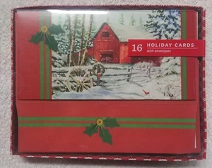 Red Winter Barn 16 Holiday Cards with envelopes ~ NEW! - Picture 1 of 2