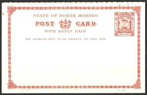 BRITISH NORTH BORNEO ONE CENT POST-REPLY CARD UNUSED - Picture 1 of 2