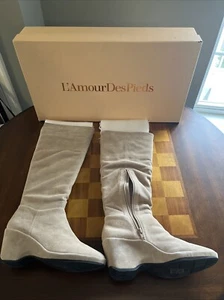 L' Amour Des Pieds - Odalys Taupe Suede Boots - Size 9 New In Box - Picture 1 of 9