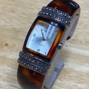 VTG Vernier Lady Faux Tiger Eye Beefy Cuff Bangle Analog Quartz Watch~New Batter - Picture 1 of 5