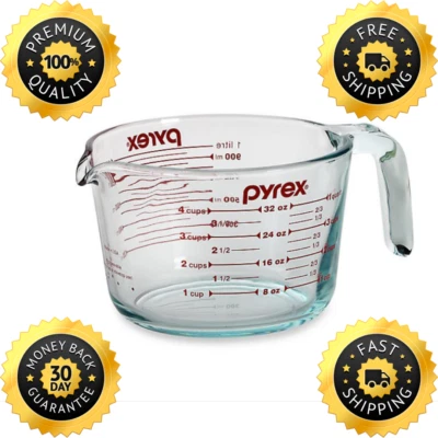Pyrex Prepware 4-cup Measuring Cup Red Graphics Clear Free Shipping Dishwasher s - Image 1 of 3