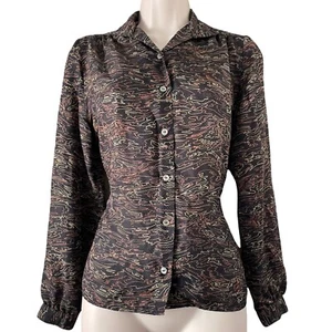 VTG 70s Shirt Sz Small Psychedelic Swirl Disco Long Sleeve Sheer Top Union Made - Picture 1 of 7