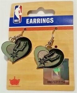 San Antonio Spurs NBA Silver Swirl Heart Dangle Earrings Hypo-Allerginic
