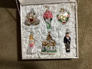 Old World Christmas Ornament Wedding Set of 6 Gift Set Satin Box Keepsake - Picture 1 of 9