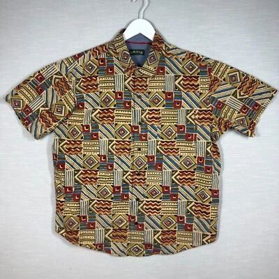 Orvis Shirt Mens XL Red Tan Blue Short Sleeve Button Geometric Aztec Tribal - Image 1 of 4