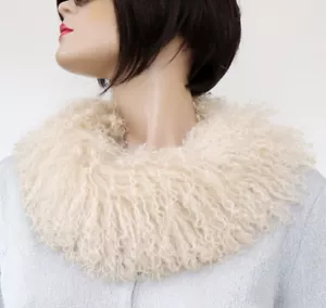 Pelz Schal Tibetlamm Fell Boa Kragen Lammfell Mantel Besatz Jacke Pastell Cream - Bild 1 von 5