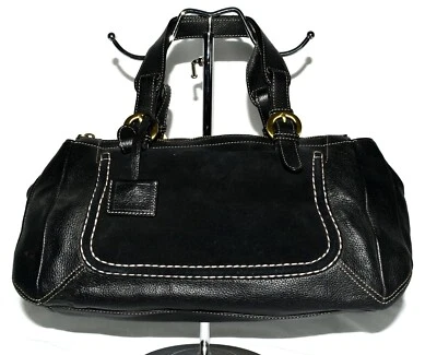 Bolso de Mano Via Spiga Multi Bolsillo Cuero Guijarro Negro y Gamuza Foto 1 de 4