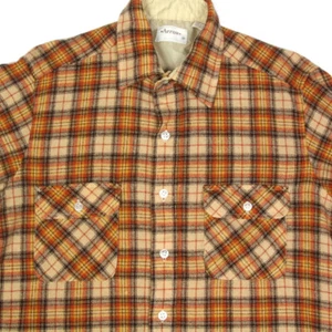 ARROW Vintage Plaid Beige Orange Brown Rustic Grunge Button Down Mens Shirt sz M - Picture 1 of 4