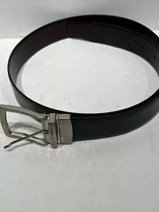 Geoffrey Beene Mens Sz 38 Reversible Belt Brown / Black Business Silver Hardware - Picture 1 of 8