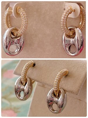 Pendientes Sphera Milano, 2 Tonos Circonita cúbica Pavé Huggie Aro Mariner Eslabón, Plata de Ley Foto 1 de 4